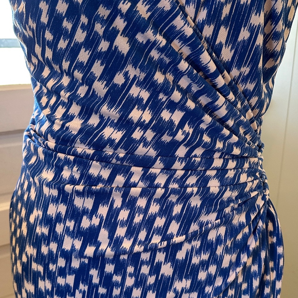 Ann Taylor Blue & White Sleeveless Faux-Wrap Mini Dress - Picture 4 of 8